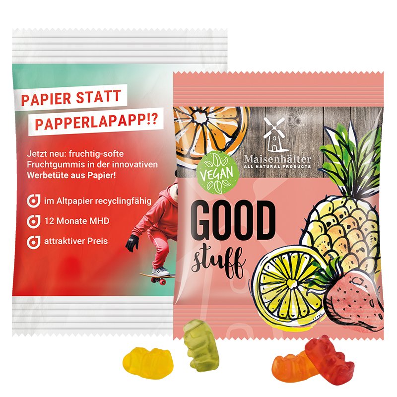 Reclamezakje met Trolli vegan gummibeertjes en een eigen ontwerp