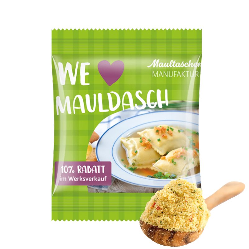 Mini-zakje met Maistro soeppoeder, bedrukt in eigen ontwerp
