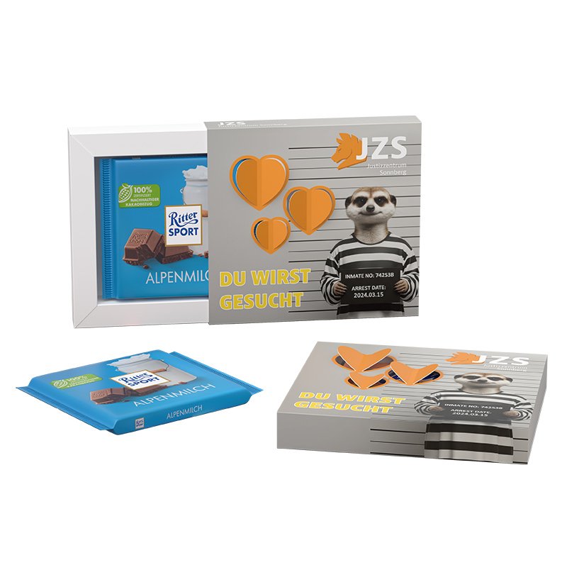 Cadeauhoesje met 3D-hart, Ritter SPORT of Manner en logo: Ritter SPORT Alpenmelk