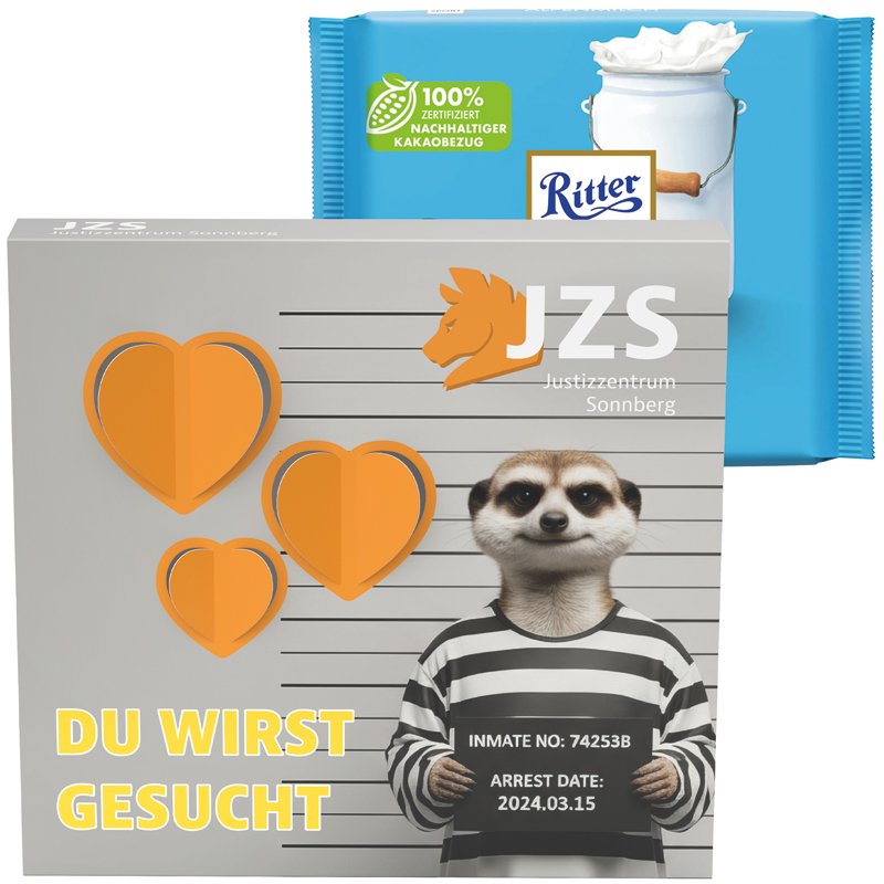 Hoesje met 3D-hart en Ritter SPORT Alpenmelk, eigen ontwerp