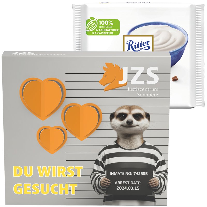 Hoesje met 3D-hart en Ritter SPORT yoghurt, eigen ontwerp