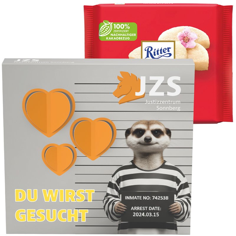 Hoesje met 3D-hart en Ritter SPORT marsepein, eigen ontwerp