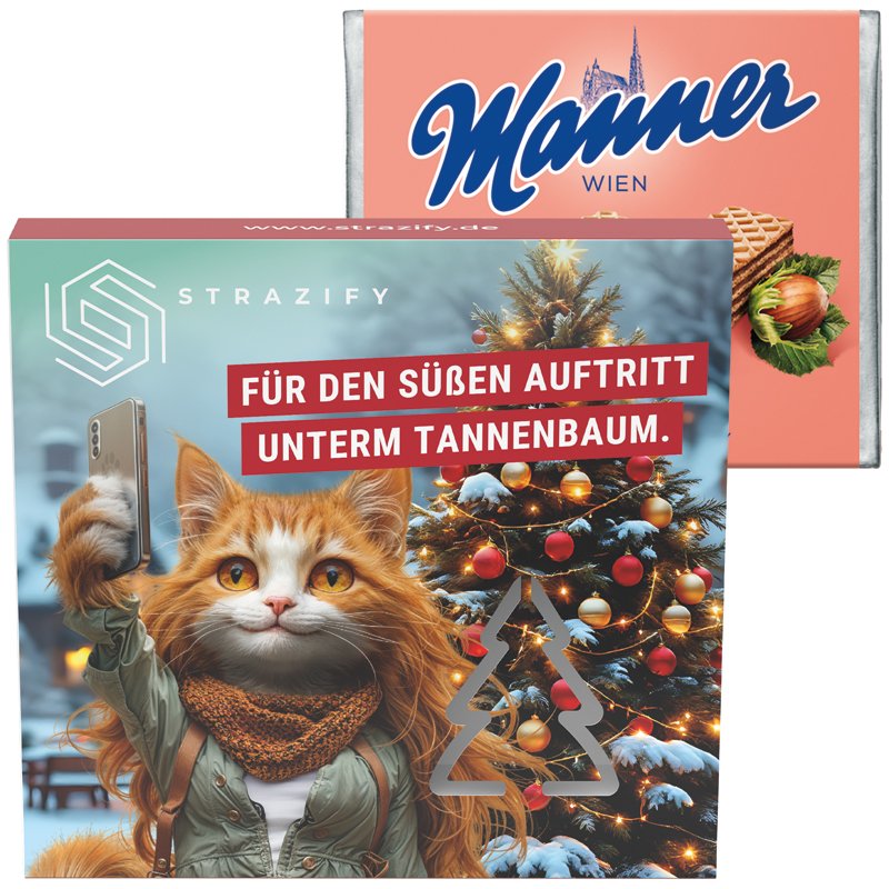 Hoesje met uitgestanste kerstboom en Manner-wafels, eigen ontwerp