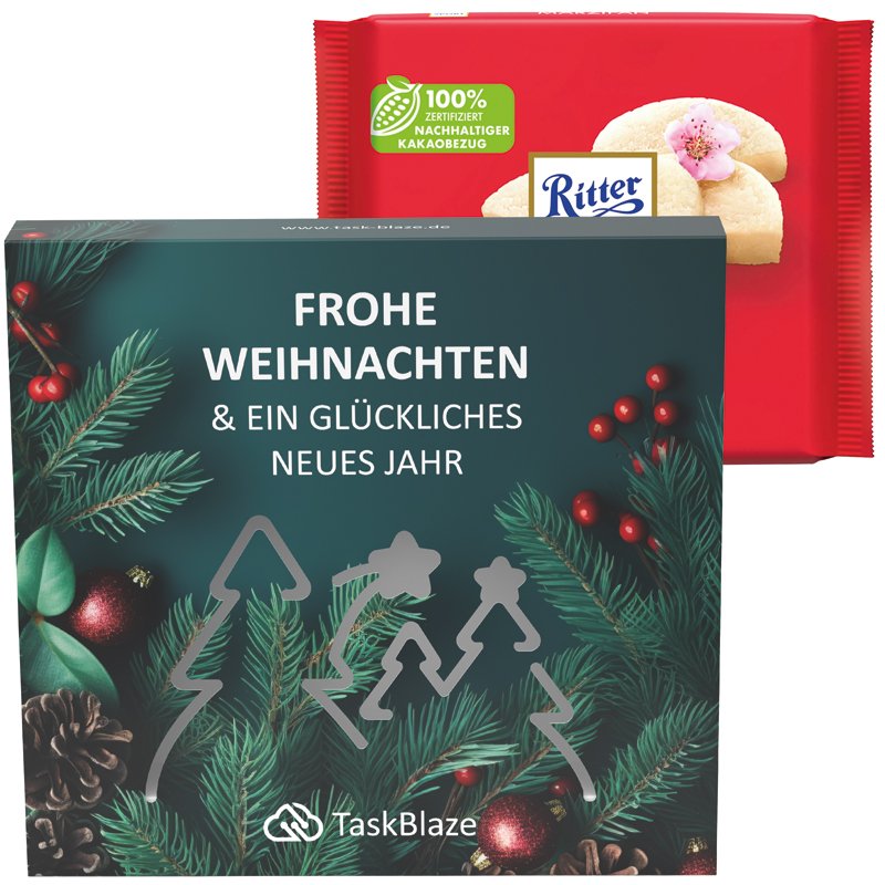 Hoesje met uitgestanst bos en Ritter SPORT marsepein