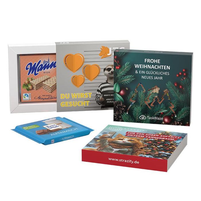Cadeauhoesje met 3D-hart, Ritter SPORT of Manner en logo