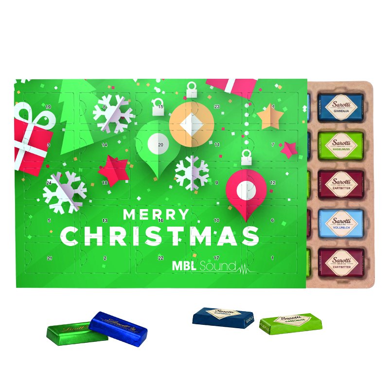 Staande witte bureau-adventskalender ECO met een eigen ontwerp