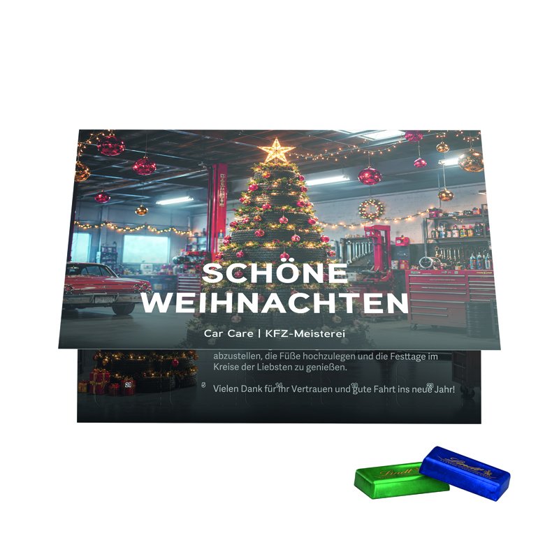Liggende bureau-adventskalender met klapdeksel en 24 Lindt mini-repen