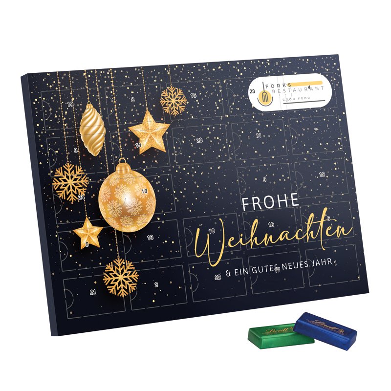Staande bureau-adventskalender met 24 Lindt mini-repen