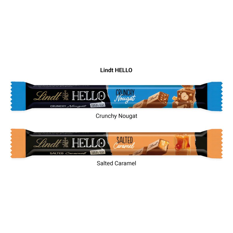 Lindt HELLO stick in kartonnen verpakking met logo: Zoute karamel