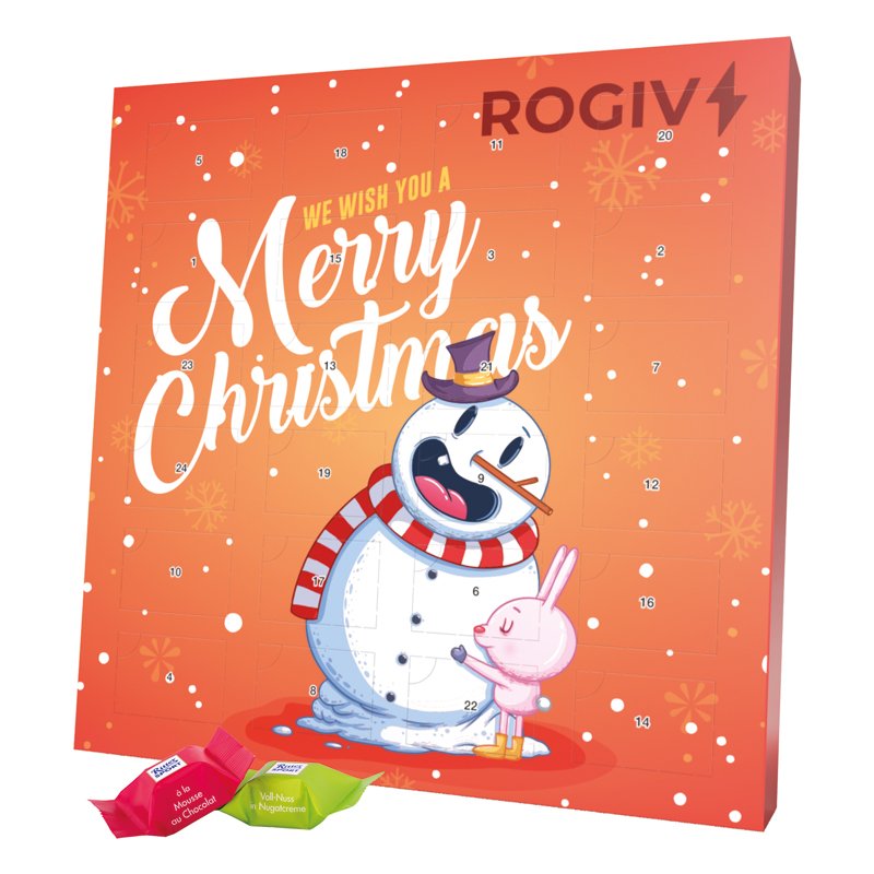 Vierkante witte adventskalender met 24 deurtjes en een eigen ontwerp
