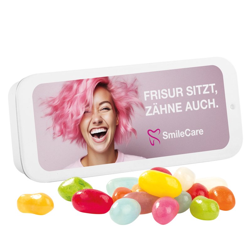 Wit schuifblikje met bedrukt deksel en American Style Jelly Beans