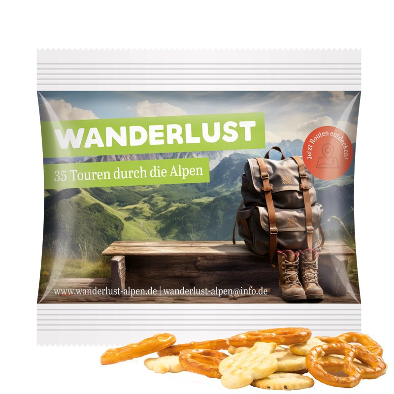 Snackzakje midi, pretzelmix, wit folie