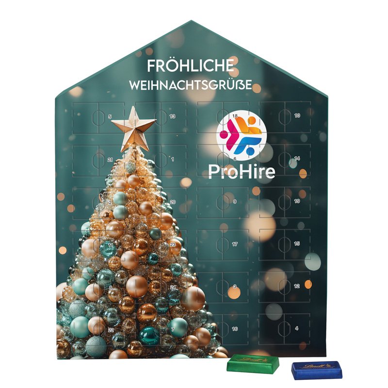 Platte adventskalender in huisvorm met 24 Lindt mini-repen