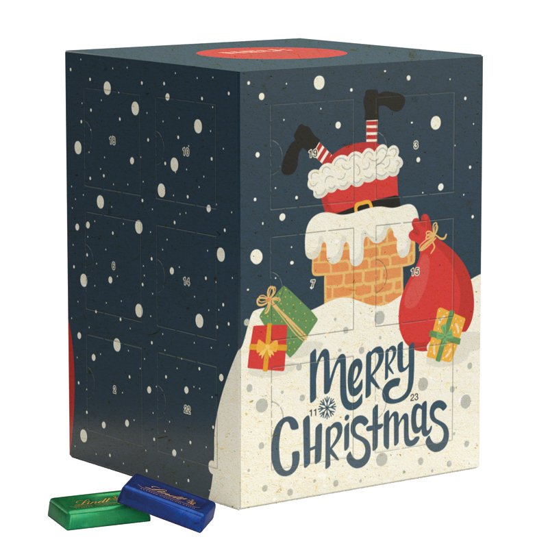 Adventskalender toren van graspapier gevuld met Lindt mini-repen