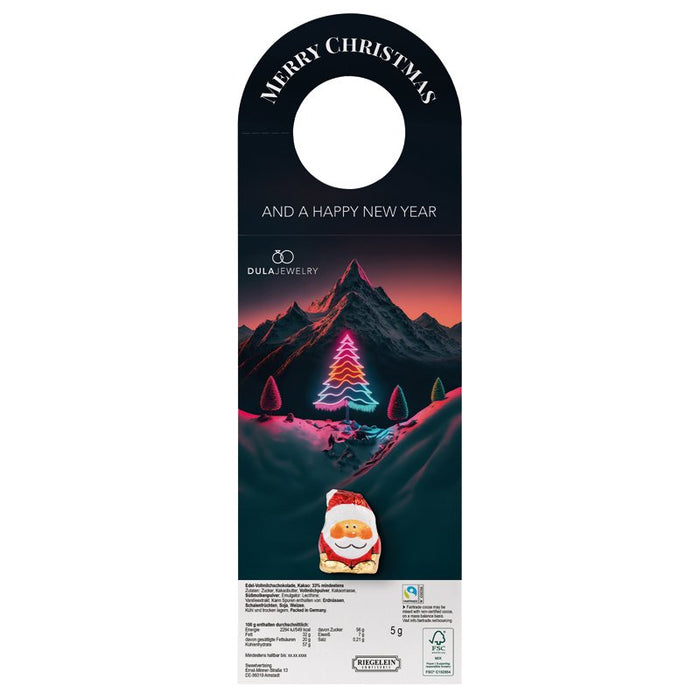 Reclamehanger met chocolade Kerstman en eigen ontwerp