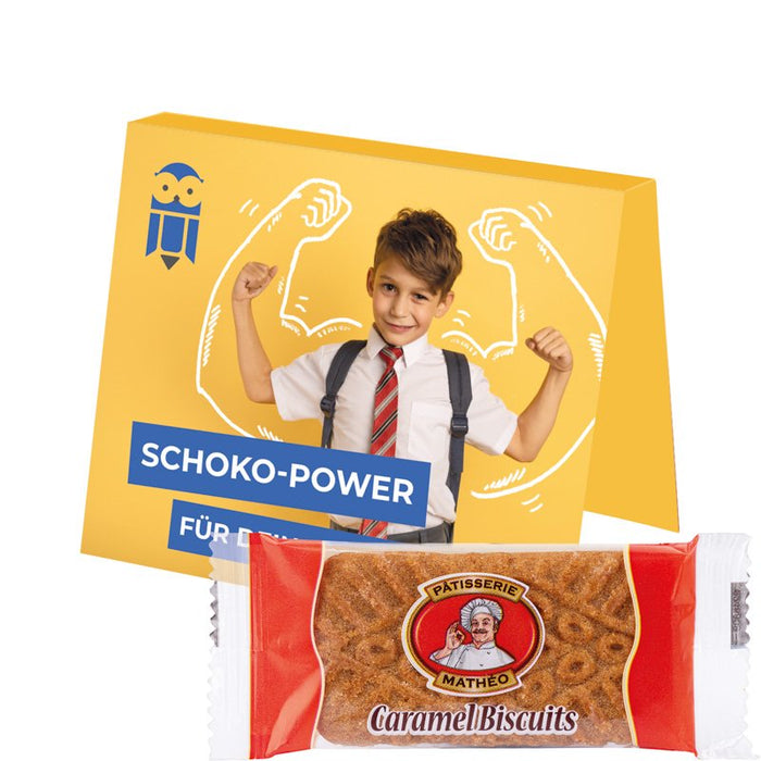 Promotiekaart met karamelkoekje en eigen ontwerp