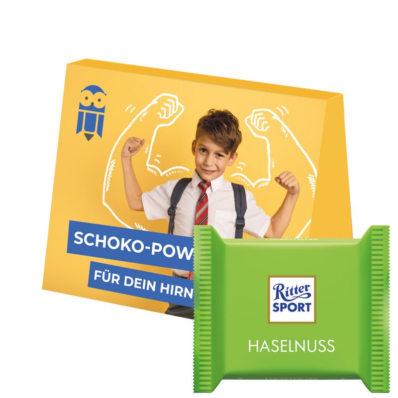 Promotiekaart midi met Ritter SPORT Mini hazelnoot, eigen ontwerp