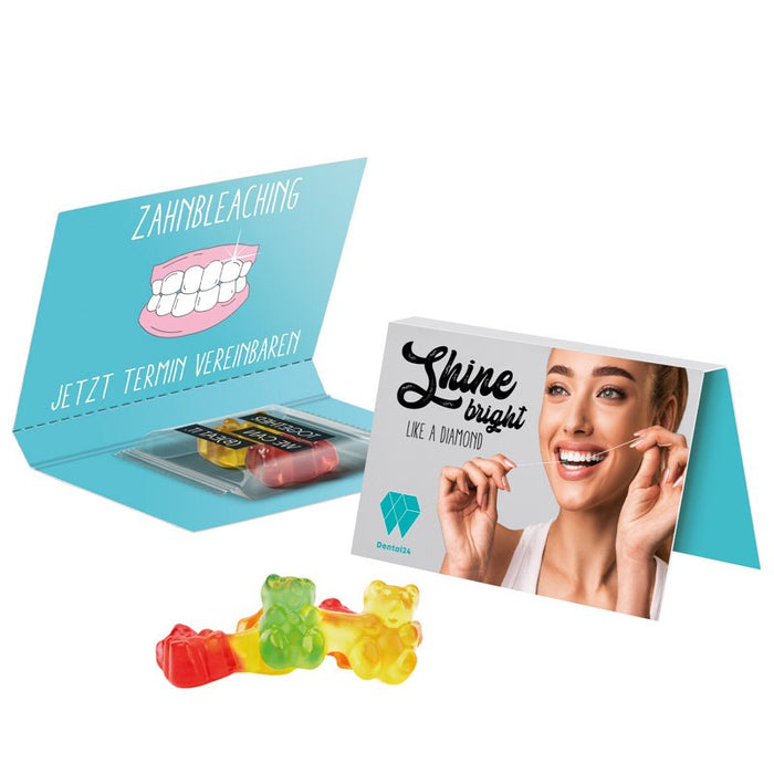 Visitekaartje met Trolli gummibeertje en eigen ontwerp