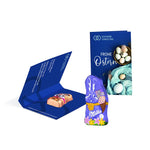 Uitklapbare witte paaskaart in visitekaartformaat met Milka mini-paashaasje