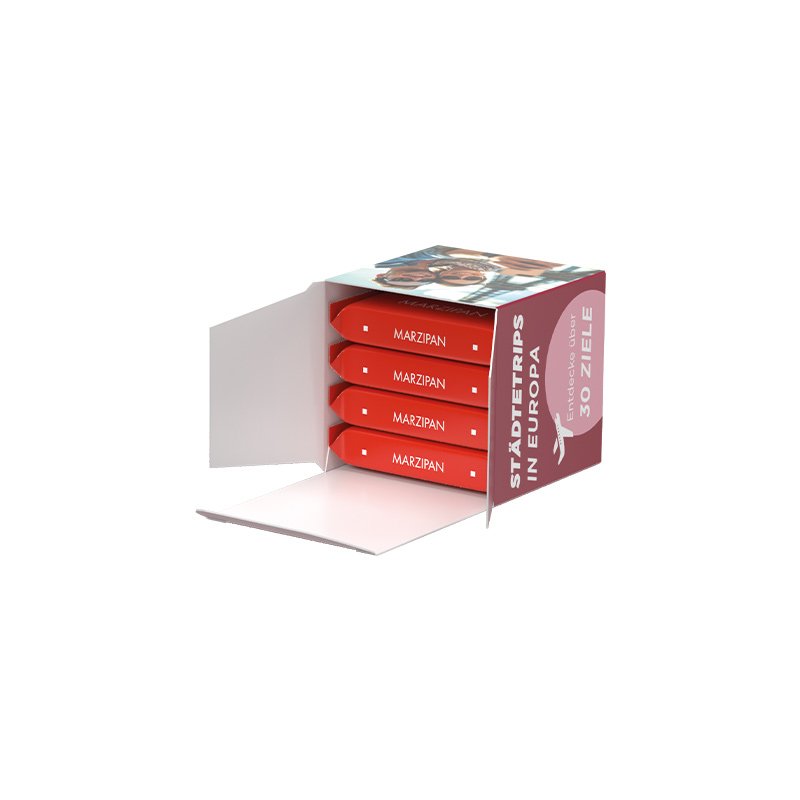 Kubusdoosje met 4 Ritter SPORT mini en eigen ontwerp: Yoghurt
