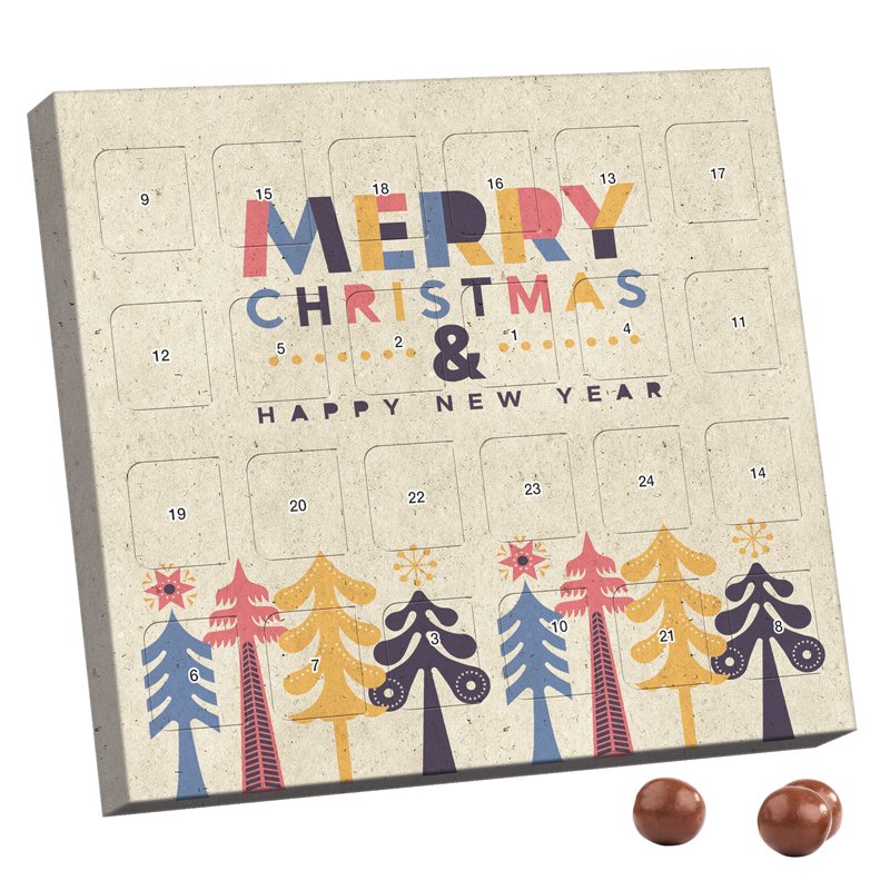 XS adventskalender van graspapier met tafelstandaard, bedrukt met eigen ontwerp