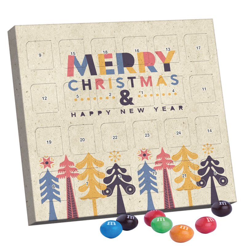 XS adventskalender van graspapier gevuld met M&amp;M's Crispy
