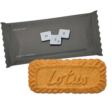 Karamelkoekje met logo in bedrukte flowpack (8 gram)