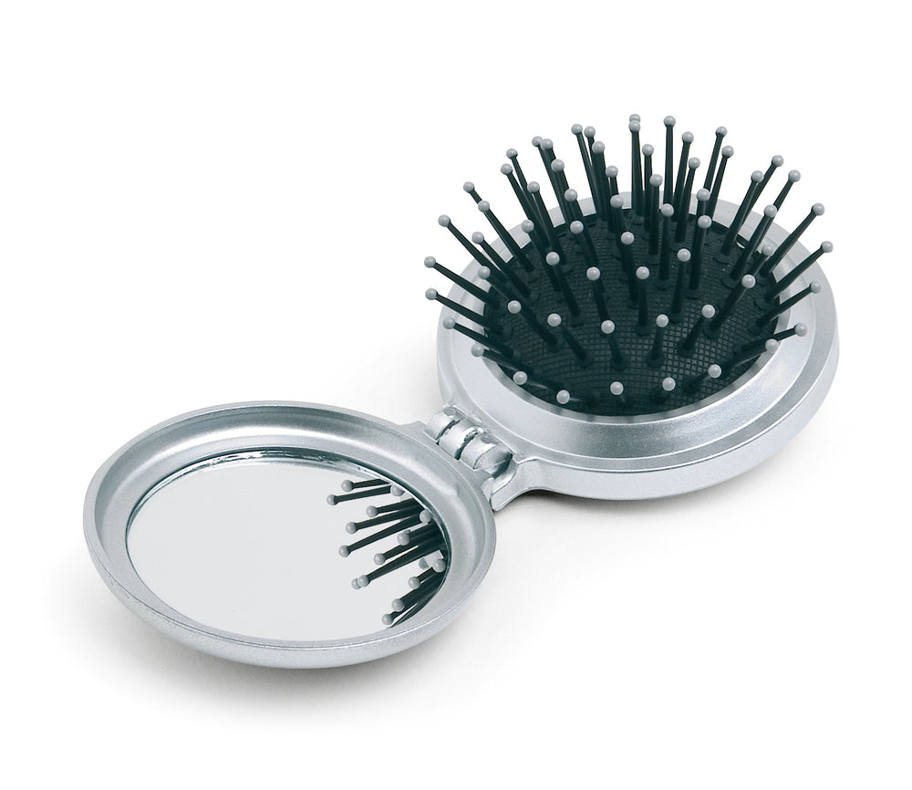 Opvouwbare borstel met spiegel B Beauty in zilver