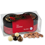 Knusper Weihnachtsset mit feuergebrannten Mandeln und Knusperkugeln im MIx, ca. 105g, Metalldose mini mit Sichtfenster im 2er Set bedrukken – promotionele snack