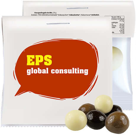 Knusperkugeln-Mix, ca. 20g, Express Maxi-zakje mit Werbereiter bedrukken – promotionele snack