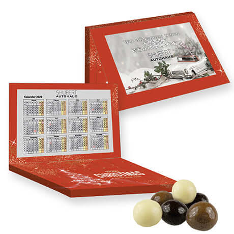 Chocolade crunchbolletjes (50 gram) in adventskalender met kaartje