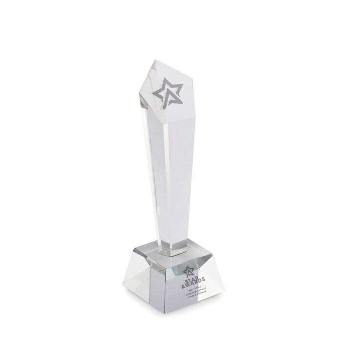Kristallen award geschenkdoos Diaward met een bedrukking als voorbeeld