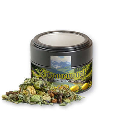 Zwart vensterblikje met kruidenthee bergthee en citrus (20 gram)