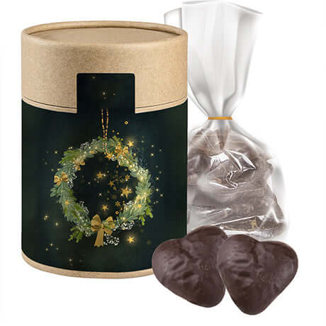 Gevulde Lebkuchen-hartjes (100 gram) in bruine kraft koker
