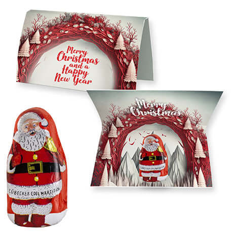 Lübecker marsepeinen kerstmannen (12 gram) in gevouwen kerstkaart