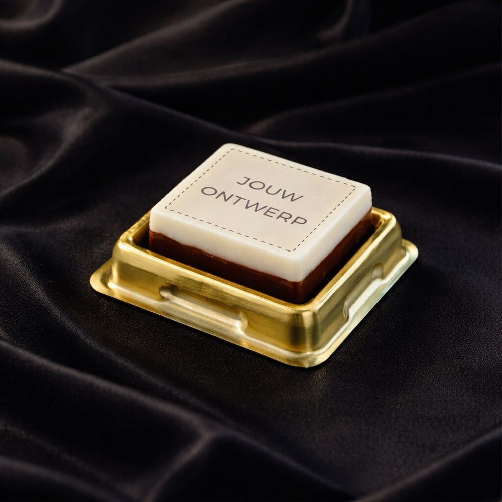 Chocoladeblokje met logo, uitvoering met eigen logo in monotray, 9 gram