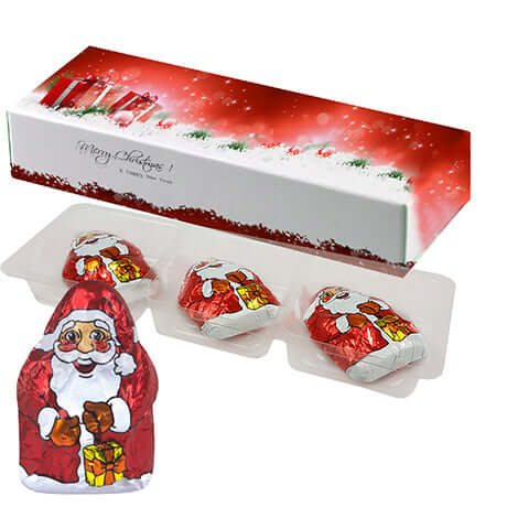 Mini chocoladekerstmannen (20 gram) in bedrukt vouwdoosje