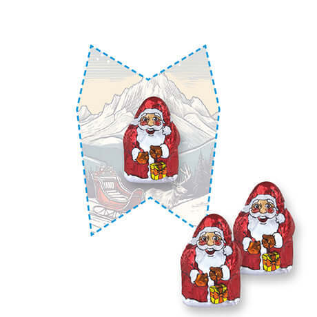 Mini chocoladekerstmannen (7 gram) in mini flyer in eigen vorm