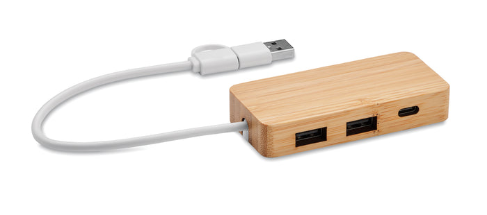 Bamboe USB hub 3 poorten bedrukken – Hubbam