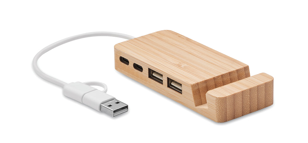 Bamboe USB hub 4 poorten Hubstand in hout