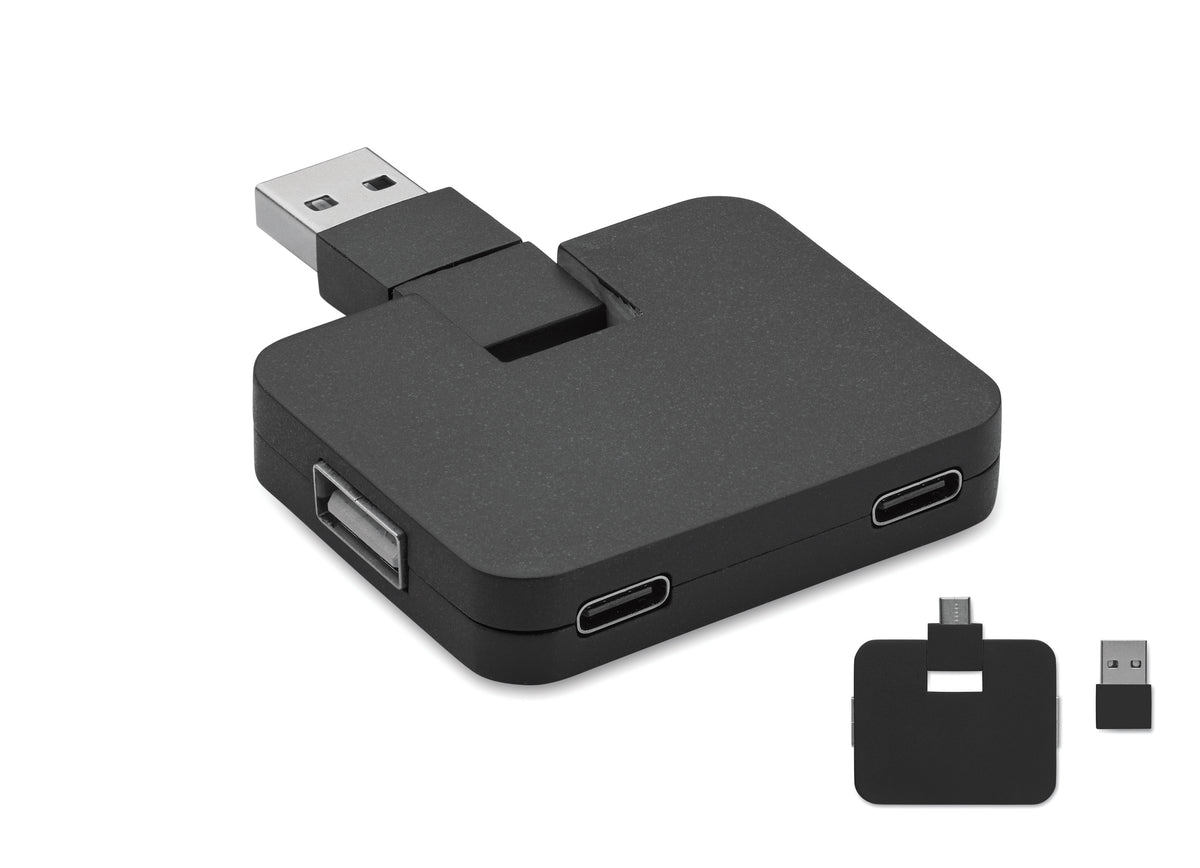 4-poorts USB-hub Square-c in zwart