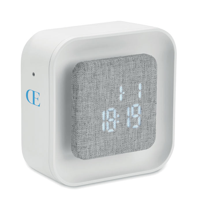 Gerecyclede ABS/PET wekker Luce met een bedrukking als voorbeeld
