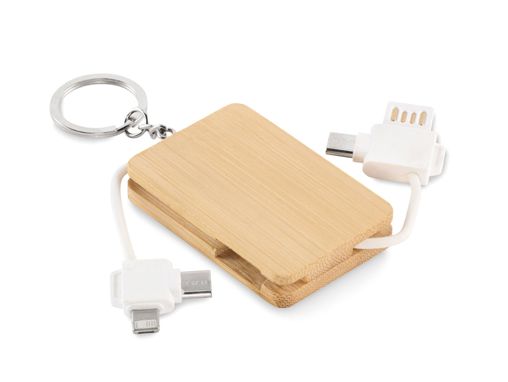Sleutelhanger oplaadkabel Bupow in hout