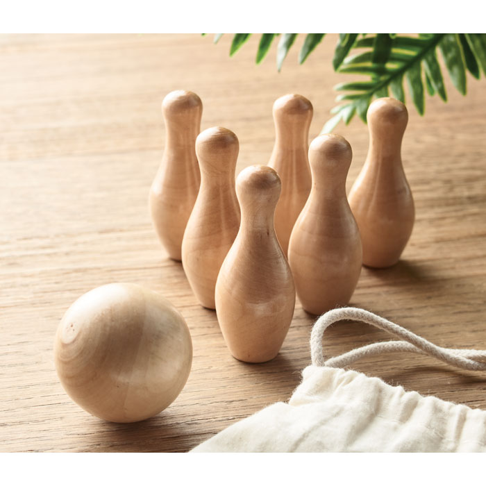 Mini dennenhouten bowling set Bolito, sfeerfoto