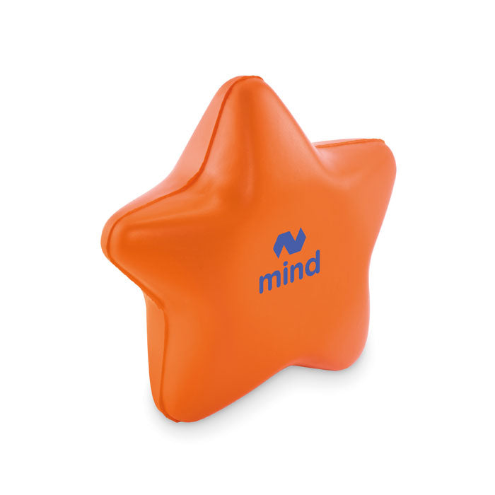 PU anti-stress ster Starly met een bedrukking als voorbeeld