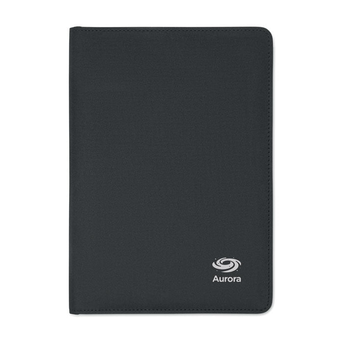 A5 map 300D RPET Folio met een bedrukking als voorbeeld