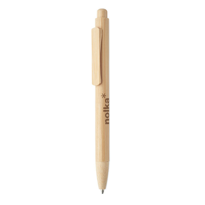 Bamboo balpen met drukknop Mambo met een bedrukking als voorbeeld