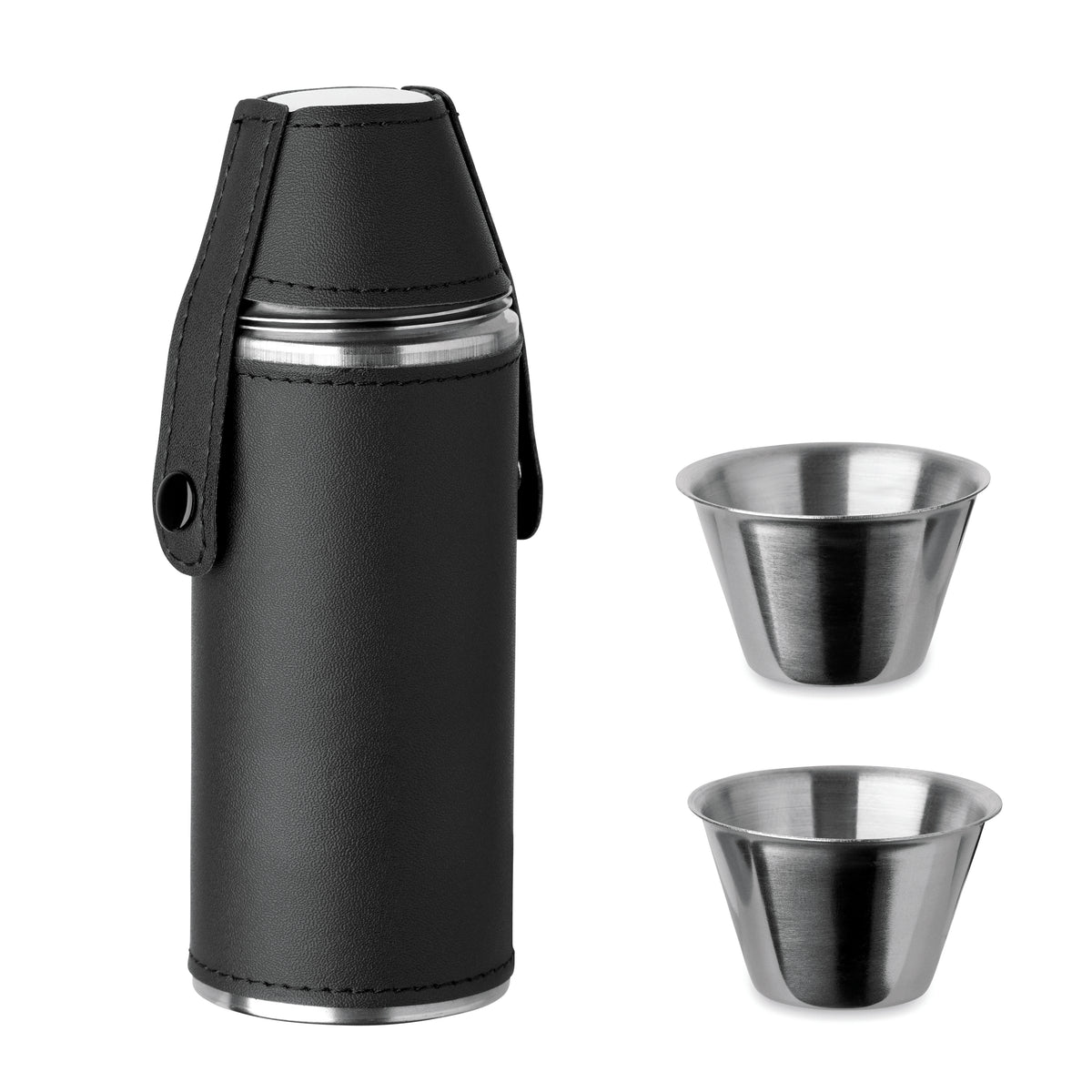 Heupfles met shot cups Cocoon in zwart