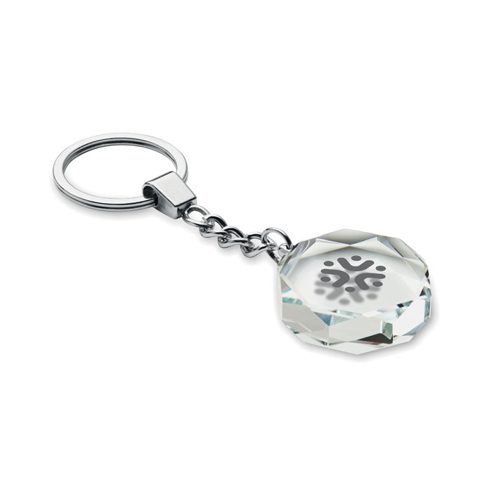Glazen ronde award hanger Roundward met een bedrukking als voorbeeld