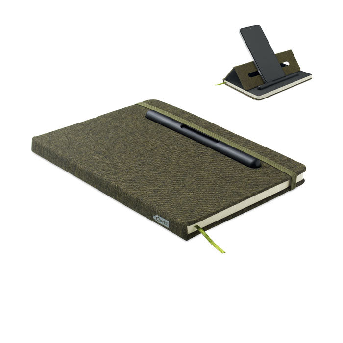 A5 notitieboek telefoonhouder Rinbook in donker marinegroen